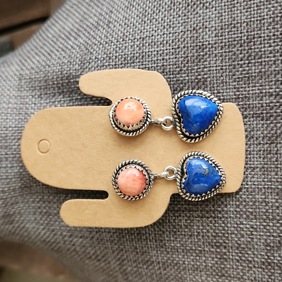 Gorgeous NWOT Native American Navajo Lapis and Pink Conch Earrings ππ©· - Picture 1 of 10
